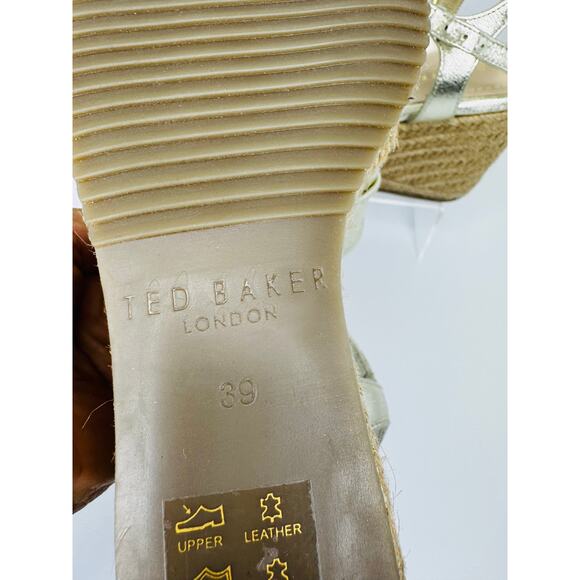 Ted Baker Classic espadrille Gold Carda Heel Wedge Sandal sz 39 - Picture 5 of 10